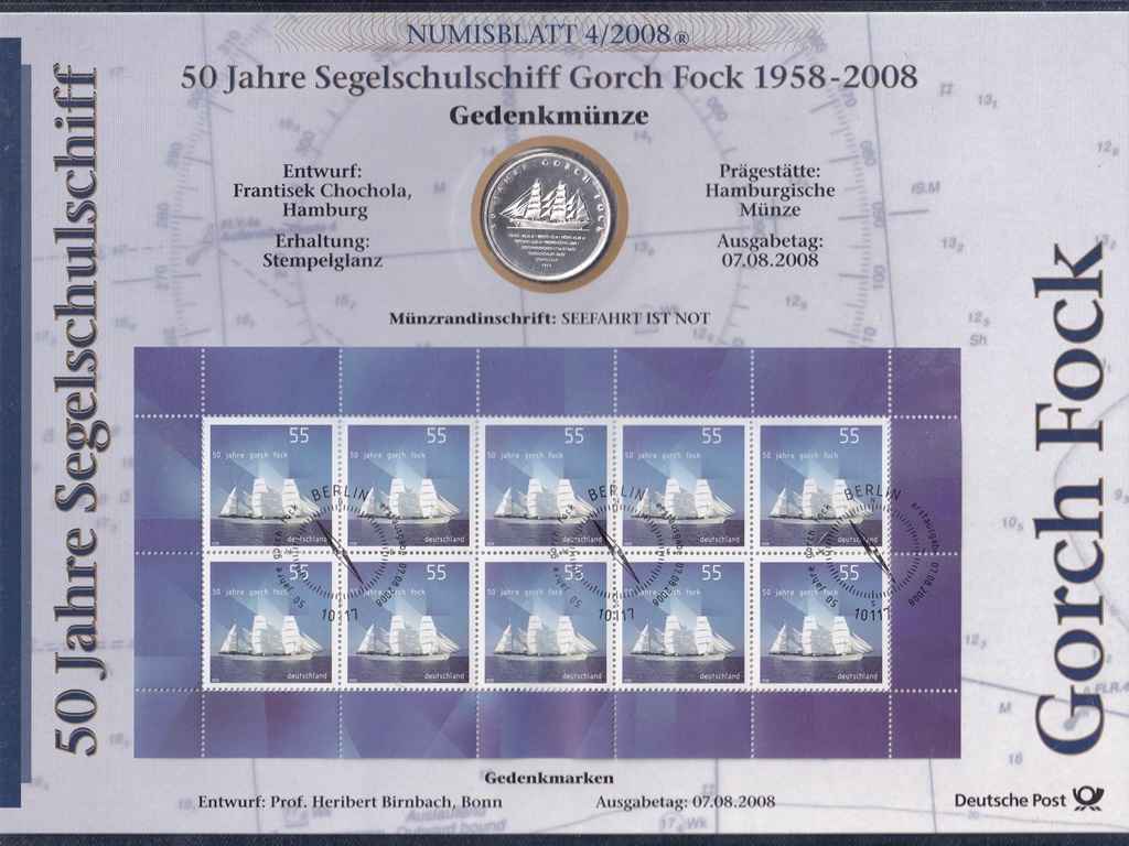 N&eacute;metorsz&aacute;g 50 &eacute;ves a Gorch Fock .925 ez&uuml;st 10 Euro