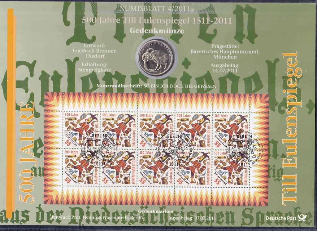 N&eacute;metorsz&aacute;g Till Eulenspiegel 500 &eacute;ves &eacute;vfordul&oacute;j&aacute;ra .925 ez&uuml;st 10 Euro
