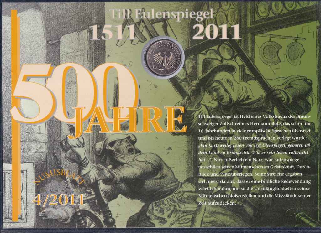 N&eacute;metorsz&aacute;g Till Eulenspiegel 500 &eacute;ves &eacute;vfordul&oacute;j&aacute;ra .925 ez&uuml;st 10 Euro