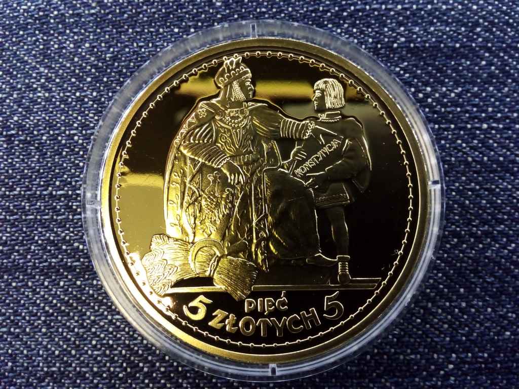 T&ouml;rt&eacute;nelmi aranyp&eacute;nzek ut&aacute;nveretben Lengyel alkotm&aacute;ny 5 zloty, 1925