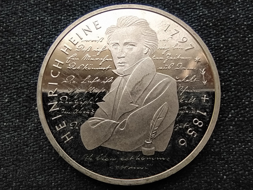 N&eacute;metorsz&aacute;g 200 &eacute;ve sz&uuml;letett Heinrich Heine .625 ez&uuml;st 10 M&aacute;rka