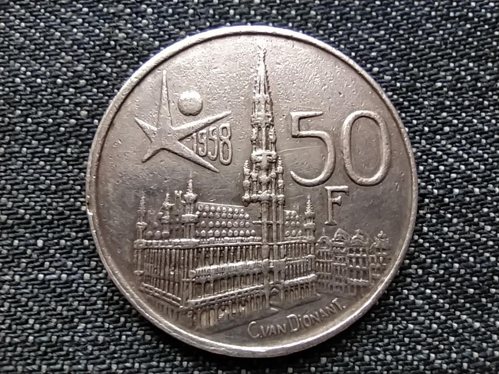 Belgium I. Baudouin Br&uuml;sszeli Vil&aacute;gki&aacute;ll&iacute;t&aacute;s holland sz&ouml;veg .835 ez&uuml;st 50 Frank