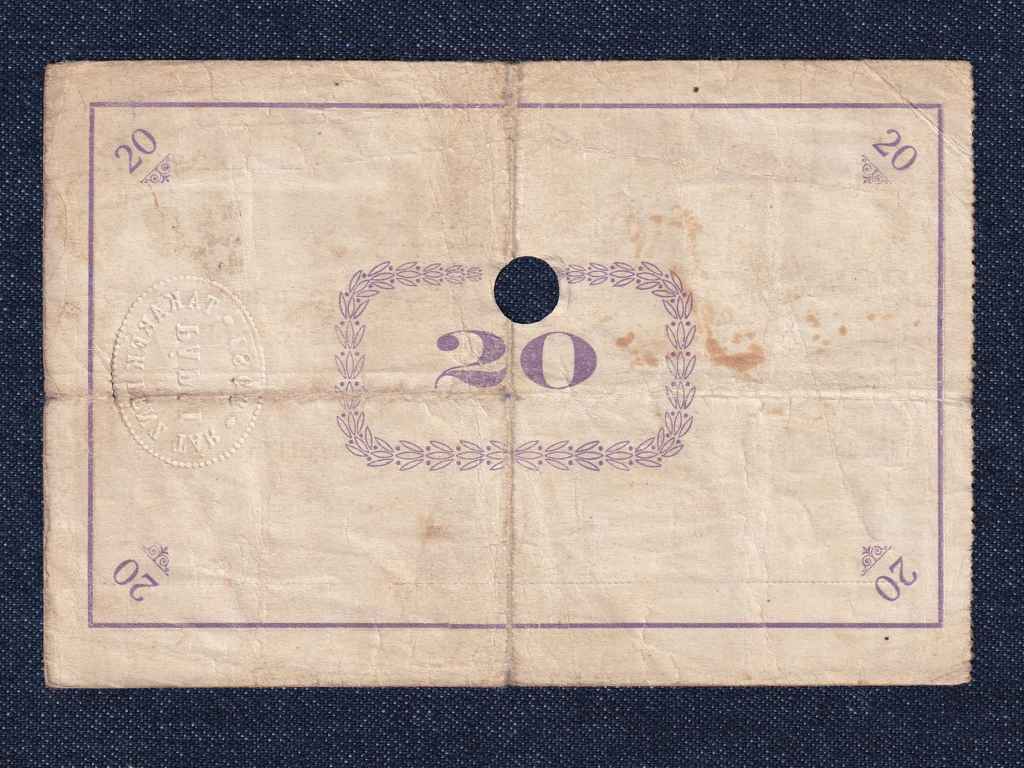 Magyarorsz&aacute;g Csekk 20 Koron&aacute;r&oacute;l 1919 P&aacute;pa sz&uuml;ks&eacute;gp&eacute;nz D sorozat