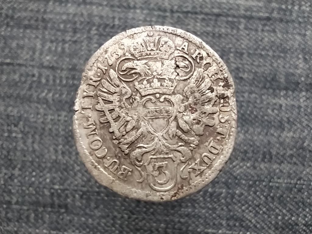 N&eacute;met-R&oacute;mai Birodalom B&eacute;cs Karl VI. cs&aacute;sz&aacute;r (1711-1740) ez&uuml;st 3 krajc&aacute;r