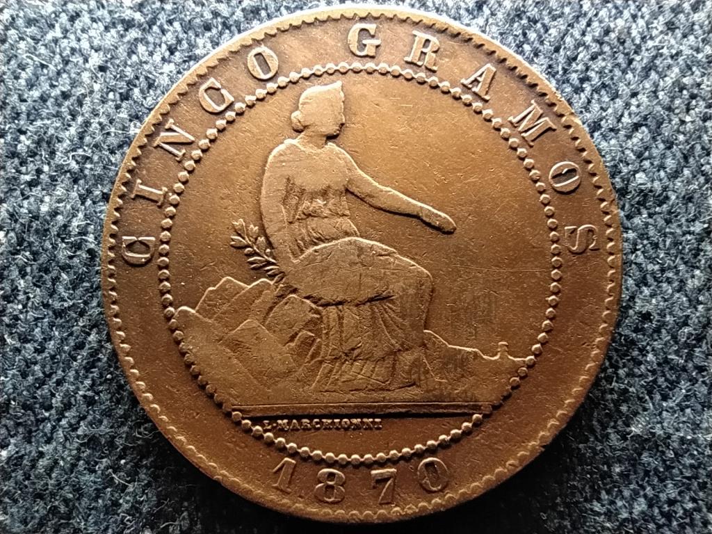 Spanyolorsz&aacute;g Ideiglenes Korm&aacute;ny (1868-1871) 5 Centimos