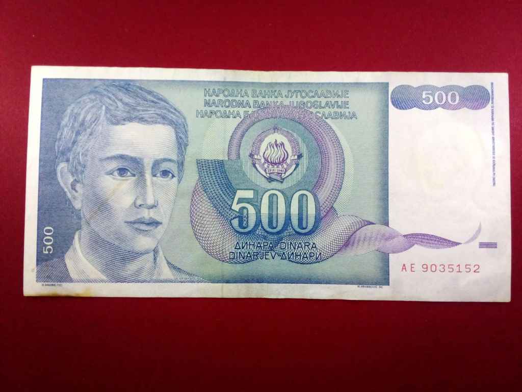 Jugoszl&aacute;via 500 D&iacute;n&aacute;r bankjegy