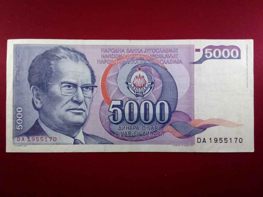 Jugoszl&aacute;via 5000 D&iacute;n&aacute;r bankjegy