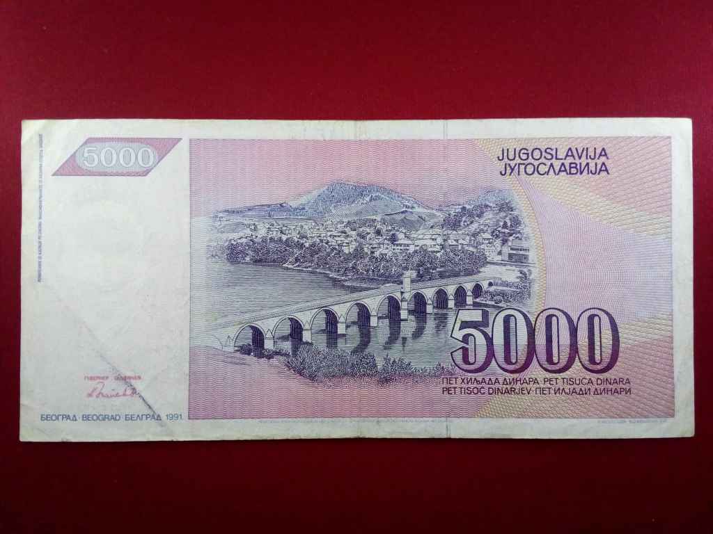 Jugoszl&aacute;via 5000 D&iacute;n&aacute;r bankjegy