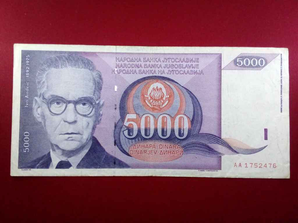 Jugoszl&aacute;via 5000 D&iacute;n&aacute;r bankjegy