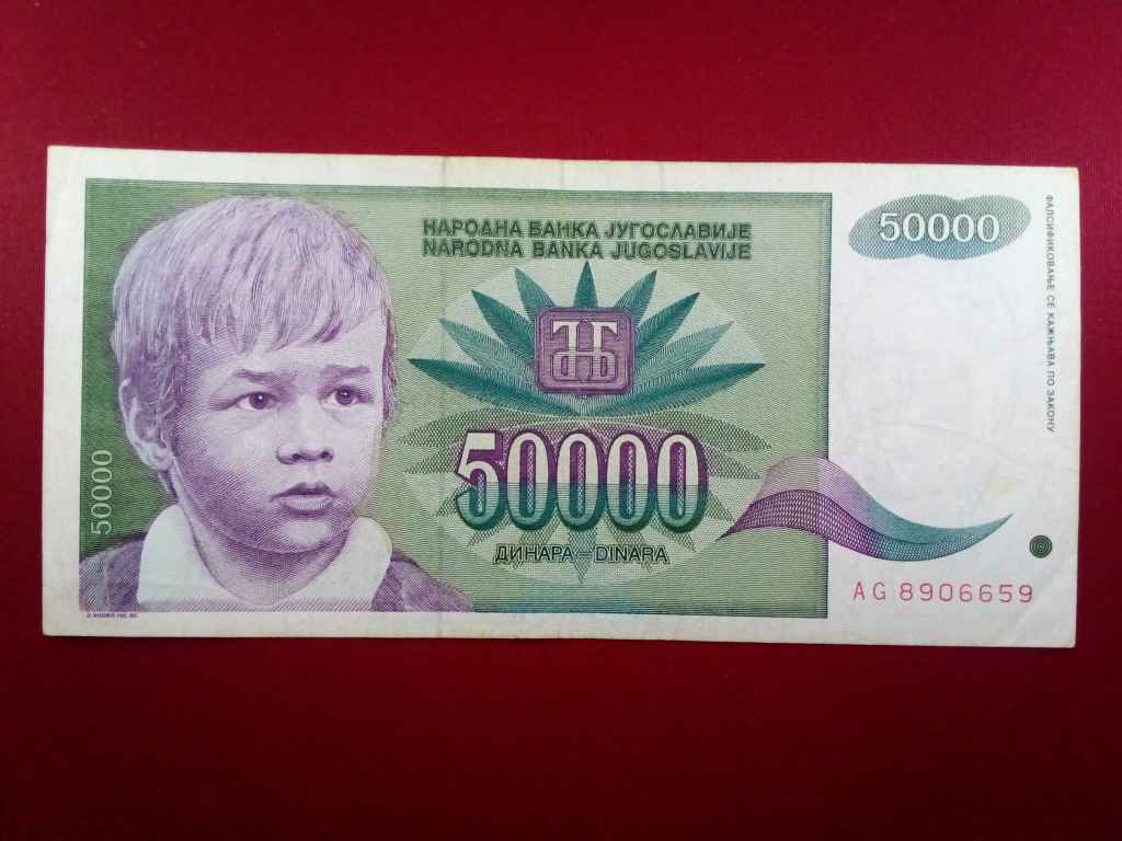 Jugoszl&aacute;via 50000 D&iacute;n&aacute;r bankjegy
