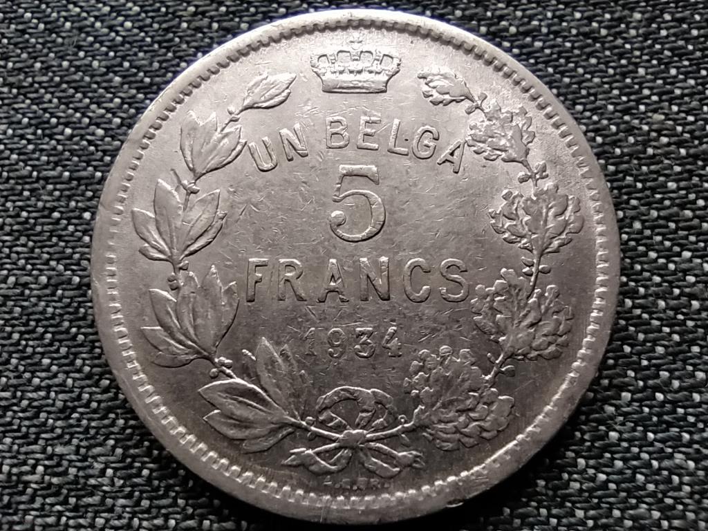 Belgium I. Albert (1909-1934) 1 Belga 5 Frank (francia sz&ouml;veg)