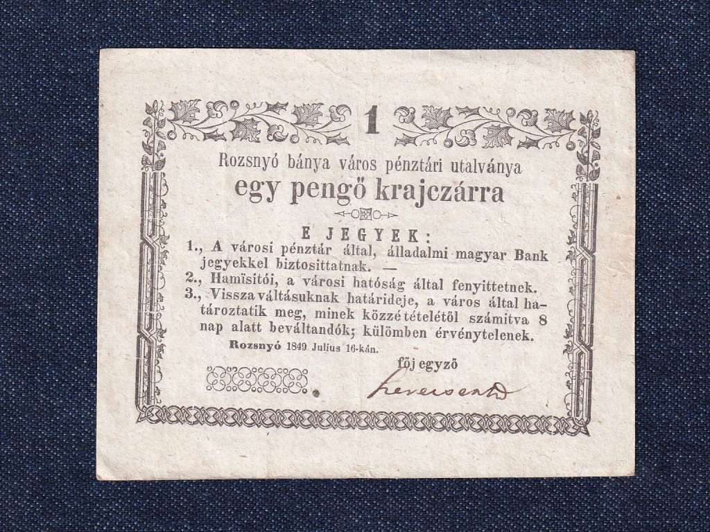 Rozsny&oacute; 1 Pengő Krajcz&aacute;rra bankjegy