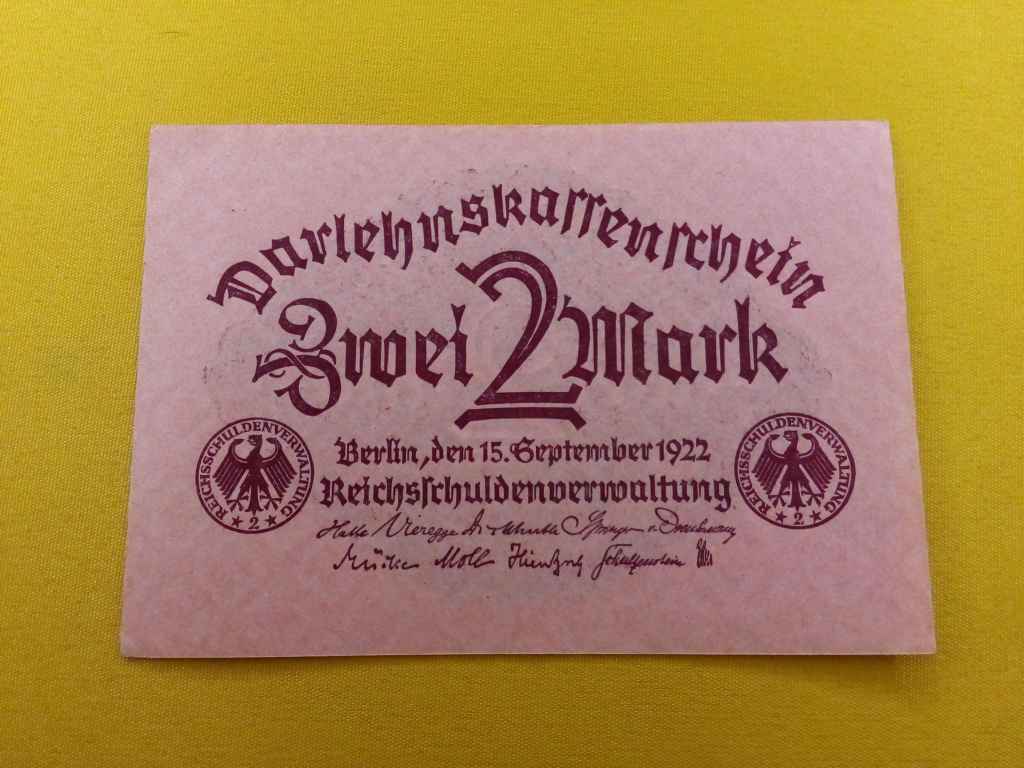 N&eacute;metorsz&aacute;g Weimari K&ouml;zt&aacute;rsas&aacute;g (1919-1933) 2 M&aacute;rka bankjegy